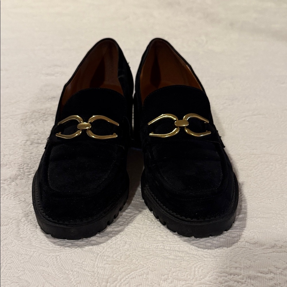 Marc Fisher Black Loafers with Gold Accent